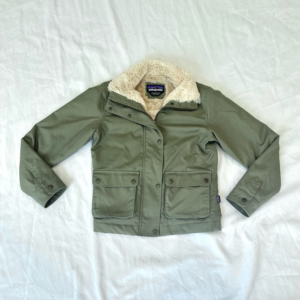 Patagonia Green Jacket with Cream Lining